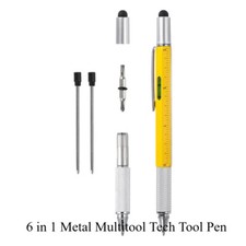 NEW 6 in 1 Metal Multitool Tech Tool Pen Gifts with Ballpoint Pen Yellow