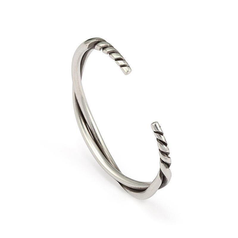 925 Sterling Silver Twist Smooth Bracelet Men Women Retro Bangle Jewelry Gift