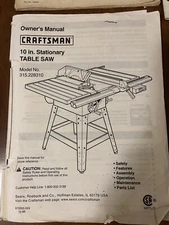 Craftsman  10” Table Saw Manual. 315. 228310