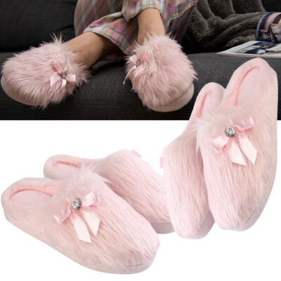 Aerusi Pink Soft Plush Fringe Slipper Winter Warm Indoor Bedroom Shoes Size 7-9