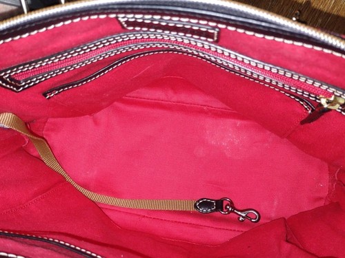 Dooney & Bourke Red &Black Buffalo Check Satchel with Adjustable Crossbody Strap - Picture 17 of 21