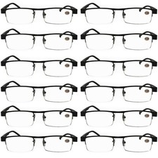12 Pairs Mens Rectangular Metal Half Frame Reading Glasses Spring Hinge Readers