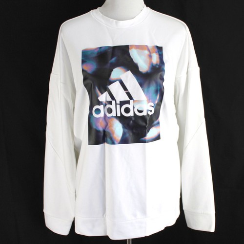 Adidas Sweatshirt Womens Sz L White Crewneck Pullover Cotton Blend