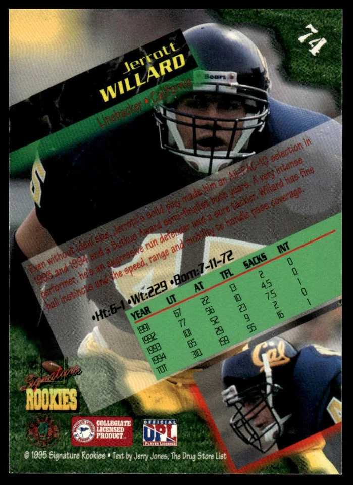 1995 Signature Rookies #74 Jerrott Willard Autographs #/7750 - Image 2 of 2