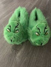 Dr. Seuss Large Grinch Green Fuzzy Slippers Size Large 9-10