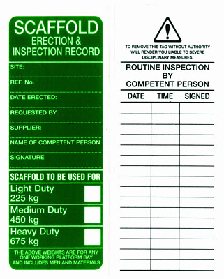 Scaffold Erection & Inspection Tag