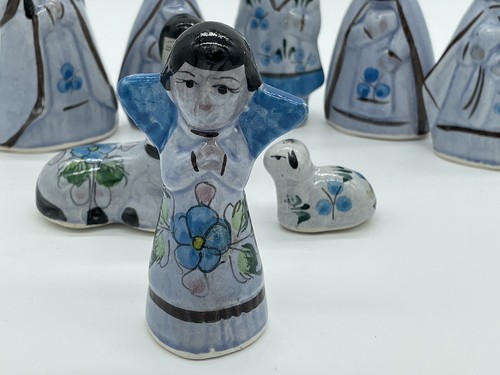 Tonala Blue Mexican Ceramic Folk Art Nativity Set 9 Pieces Incomplete - Picture 2 of 17