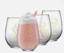 Disney Joy Jolt Princess Sketch Stemless Drinking Glasses NEW