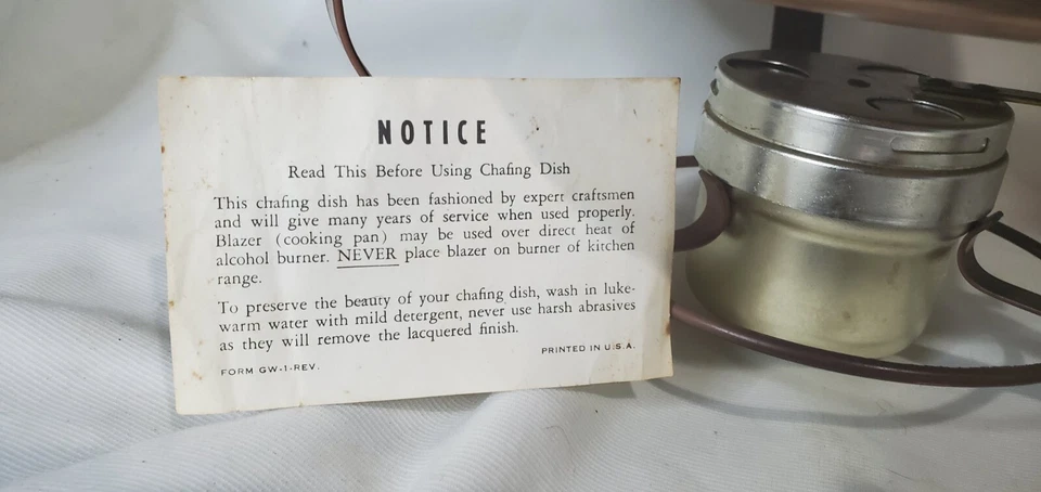 Vintage Copper Chaffing Dish Food Warmer w/Wood Handle Fondue Complete Set - Image 2 of 4