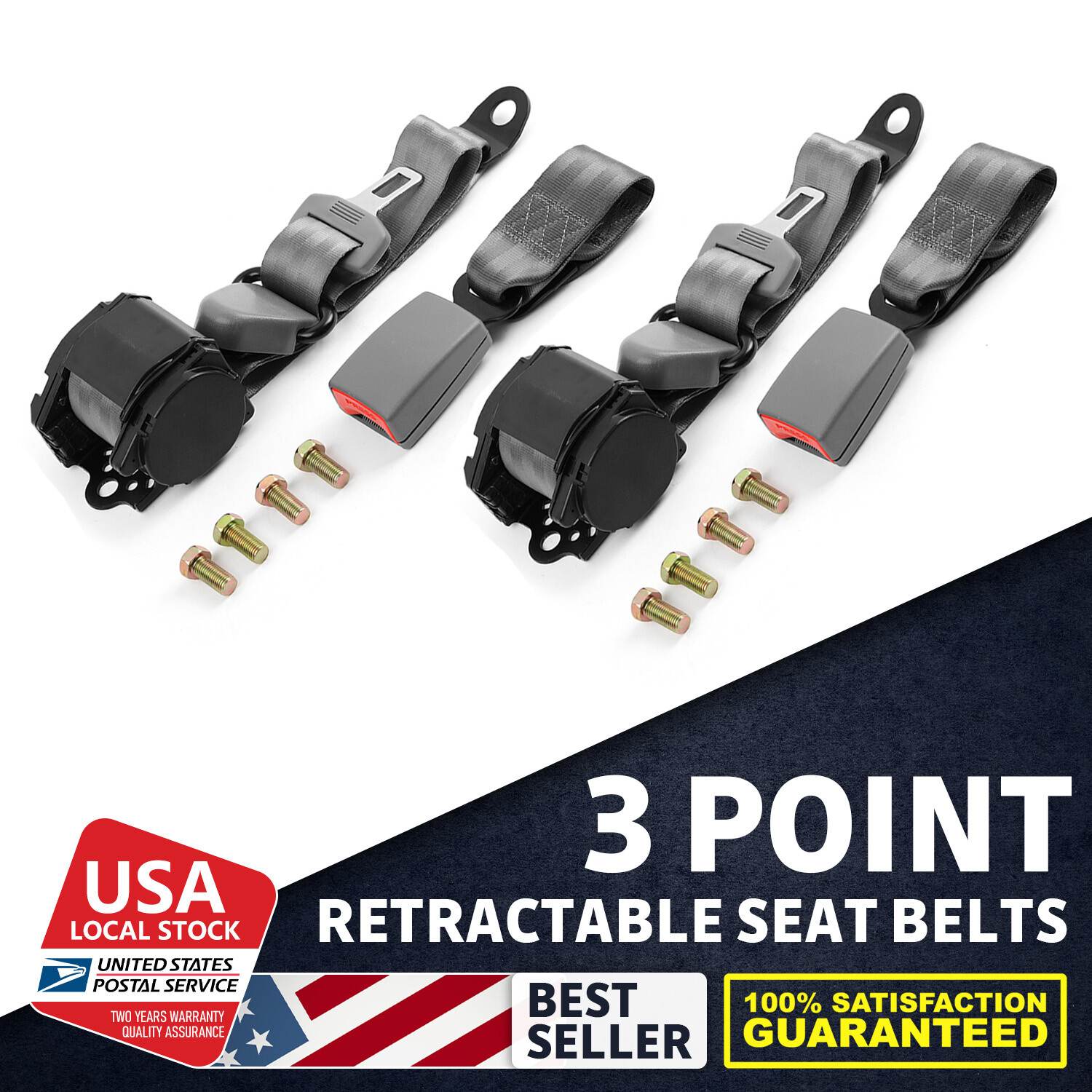 2PCS Durable Universal 3 Point Seat Belt Set Adjustable Retractable For Acura US