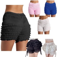 Womens Satin Lace Underpants Frilly Pettipants Cute Bloomers Overlay Short Pants