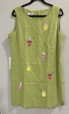 VTG ABG Byer CA Linen Blend Cocktail Embroidered Lined Dress TikiGreen 16 Resort