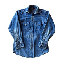 Vtg Carhartt M Faded Heavy Denim Pearl Snap Button Down Western Workwear Shirt