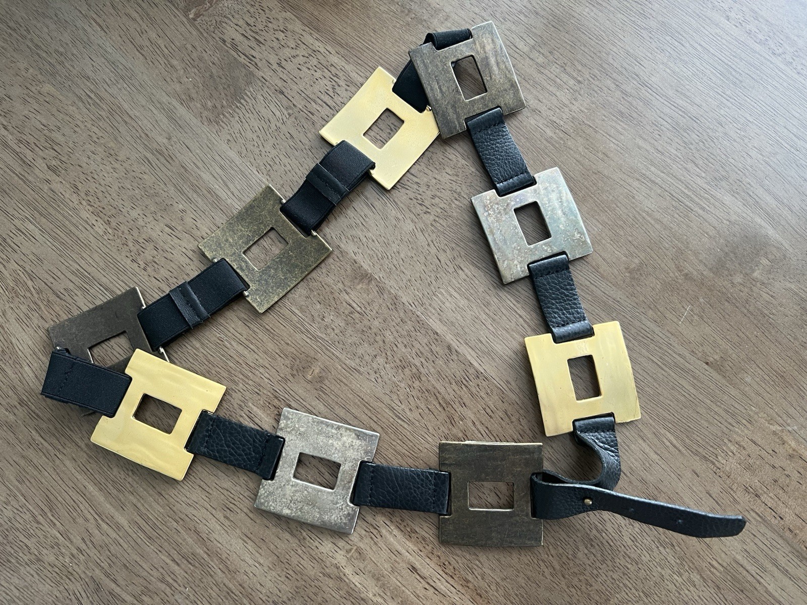 Sandy Duftler Vintage Leather Metal Belt Square Adjustable XL image 3