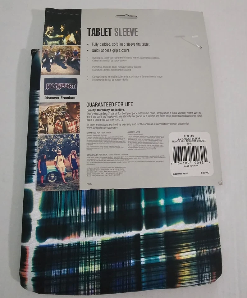 JanSport 1.0 Tablet Sleeve Black Multi Short Circuit T17E1F3 Made in China New - Image 2 of 4