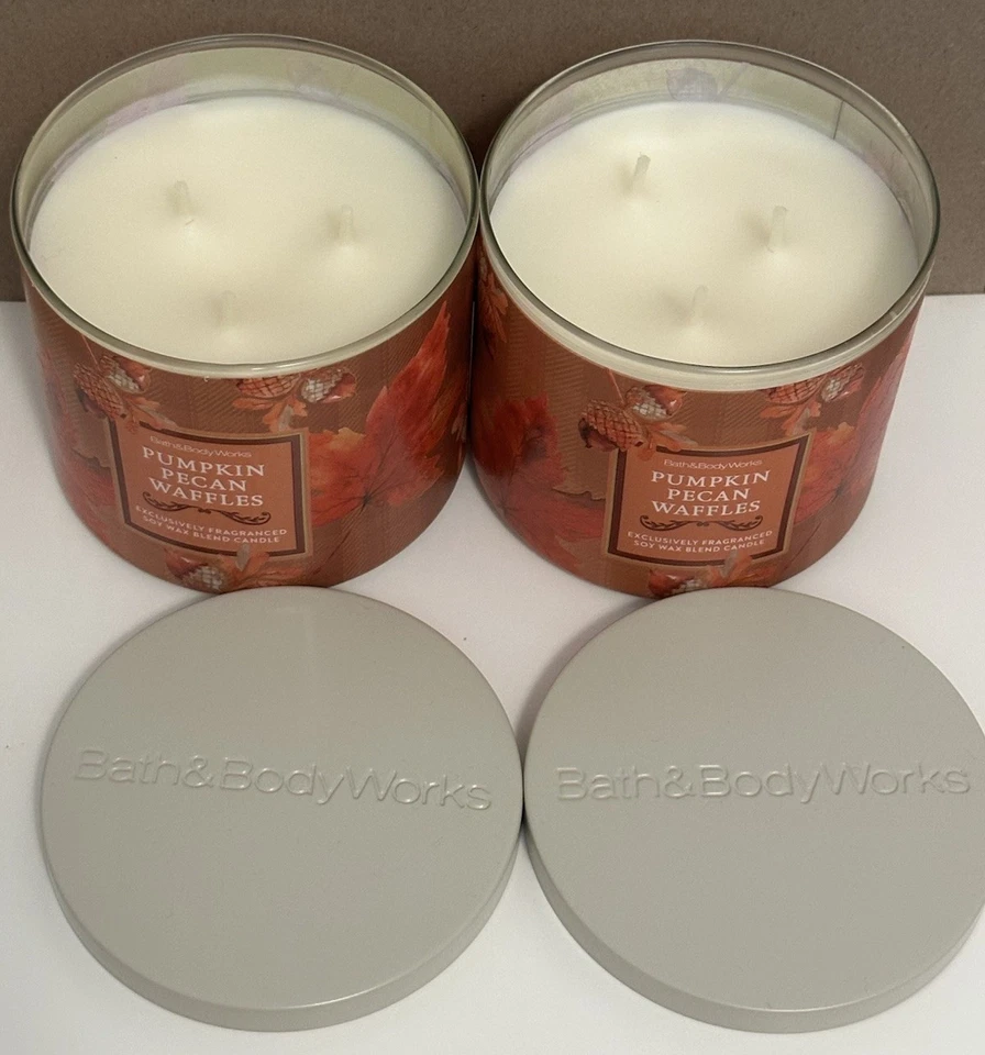 Вафли Pumpkin Pecan от Bath And Body Works 3 фитиля ароматизированная свеча 2 шт. новые - Изображение 4 из 4