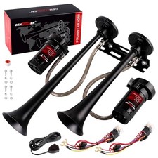Dual 2-Trumpet Metal Air Horn for truck Kit with 2 air Black with button