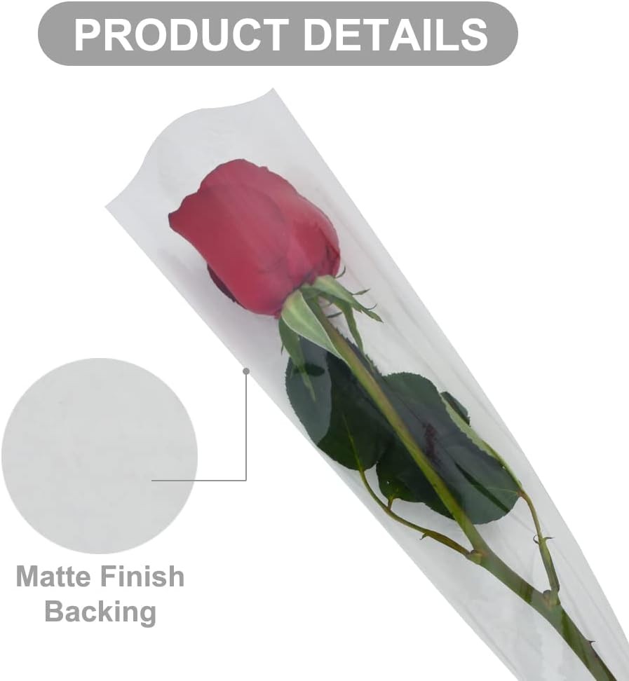 BEISHIDA 100 PCS Single Rose Sleeve 1 Count (Pack of 100), Fully Transparent 