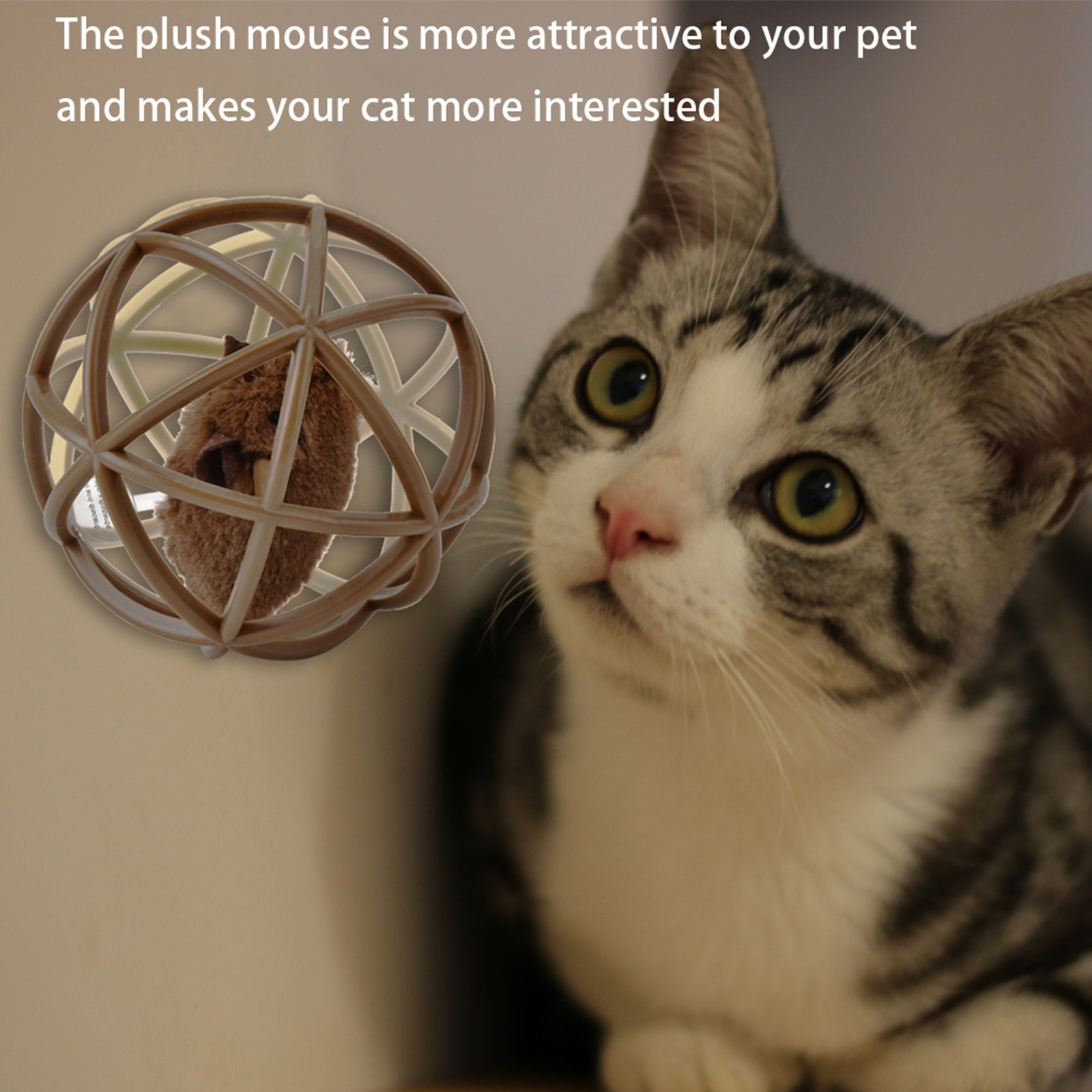 (Rice Coffee Color)Cat Mouse Ball Prisoner Puzzle Toy Sisal Funny Cat Molars