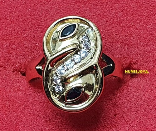 Bague En Or 18 Carats Sertie De Saphirs Et Zircons - Taille 55 - Style Marquise - Occasion Très Bon état
