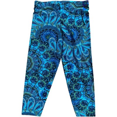 Handy Spandy Capri Leggings Bright Blue Paisley Print Poly Spandex Women s M