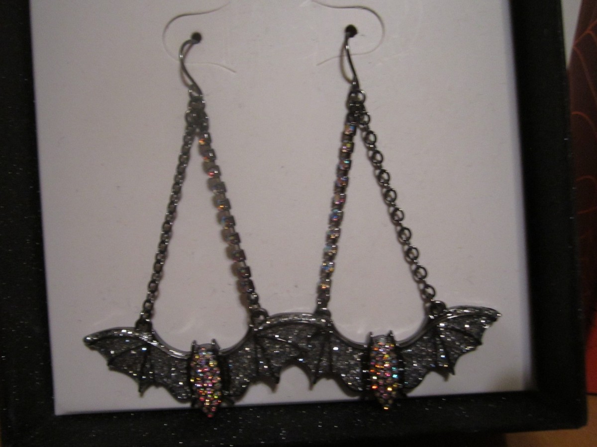 BETSEY JOHNSON CRYSTAL BAT DANGLE EARRINGS BRAND NEW IN THE BOX