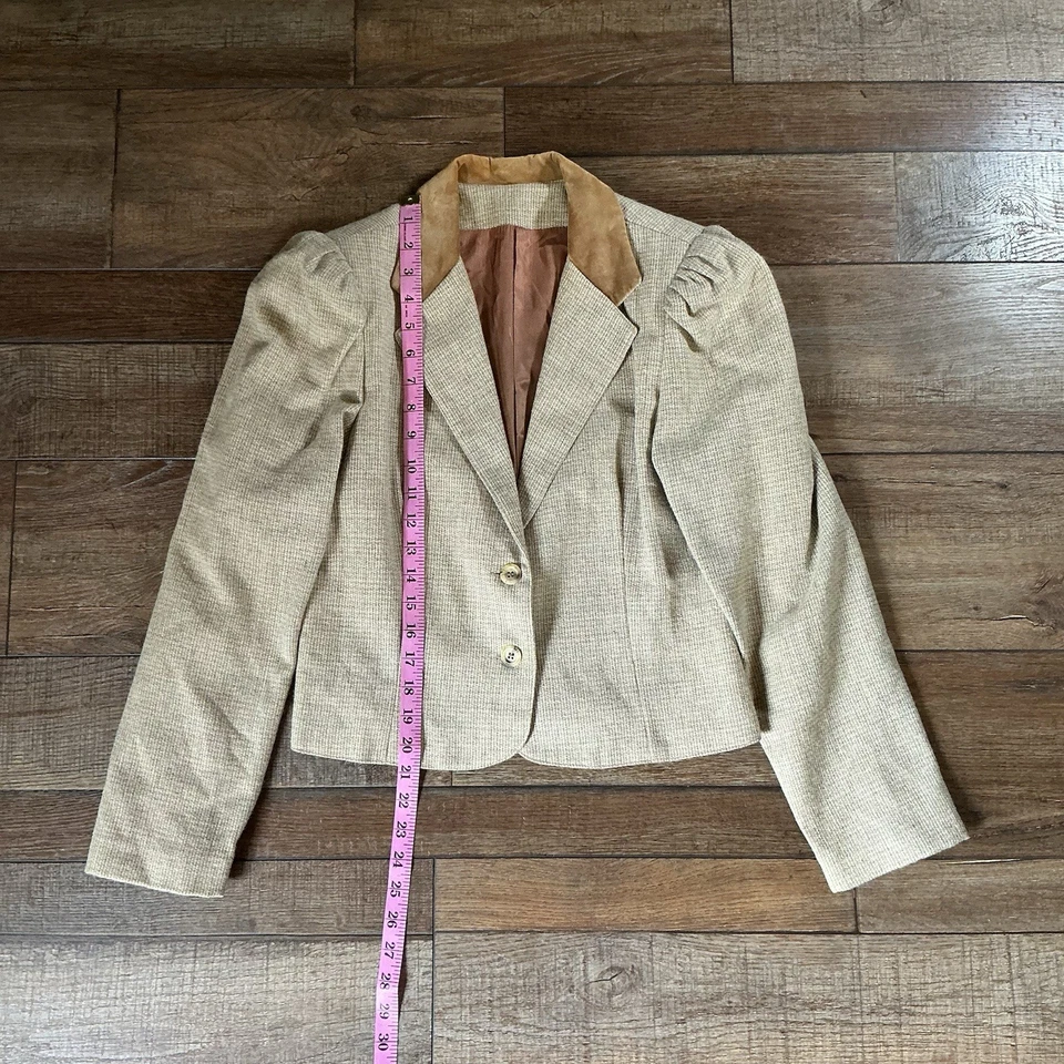 80s VINTAGE TOMBOY Size 11/9 Womens Blazer Pants Suit Set Wool Blend Beige 11717 - Image 2 of 4