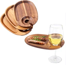 Individual Cocktail Charcuterie Plates Built in Glass Holder Acacia Mini Boards