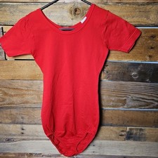 Vintage 60s Danskin Full Fashion Short Sleeve Bodysuit Leotard Red Size Medium