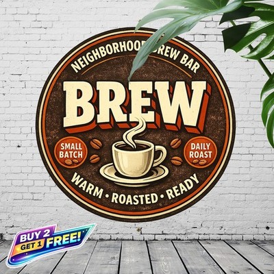 The Coffee Corner Round Metal Sign 8x8 Vintage Inspired Cafe Decor
