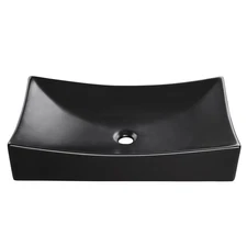 26in Rectangle Bathroom Ceremic Vessel Sink Porcelain Black Basin Pop up Drain