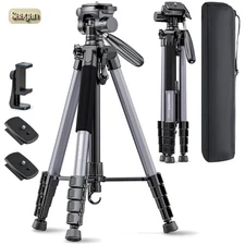 Sturdy Aluminum Tripod 74 Inches - Perfect for Outdoor Adventures & Live Streams
