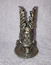 Roman Inc Vintage 1996 Pewter Ornate Cherub Angel Taper Candle Holder 4 x 2.5 In