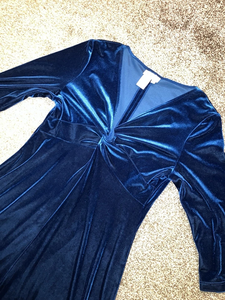 VTG Coldwater Creek Women’s P16 Dress Teal Blue Velvet Polyester/Spandex Petite - Image 2 of 4