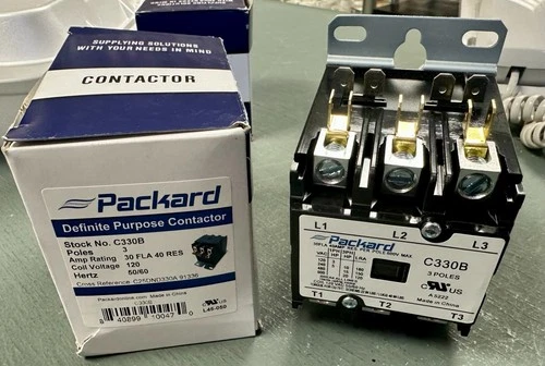 Definite Purpose Contactor, 3 Pole, 30 Amp, 120 Volt Coil Packard C330B
