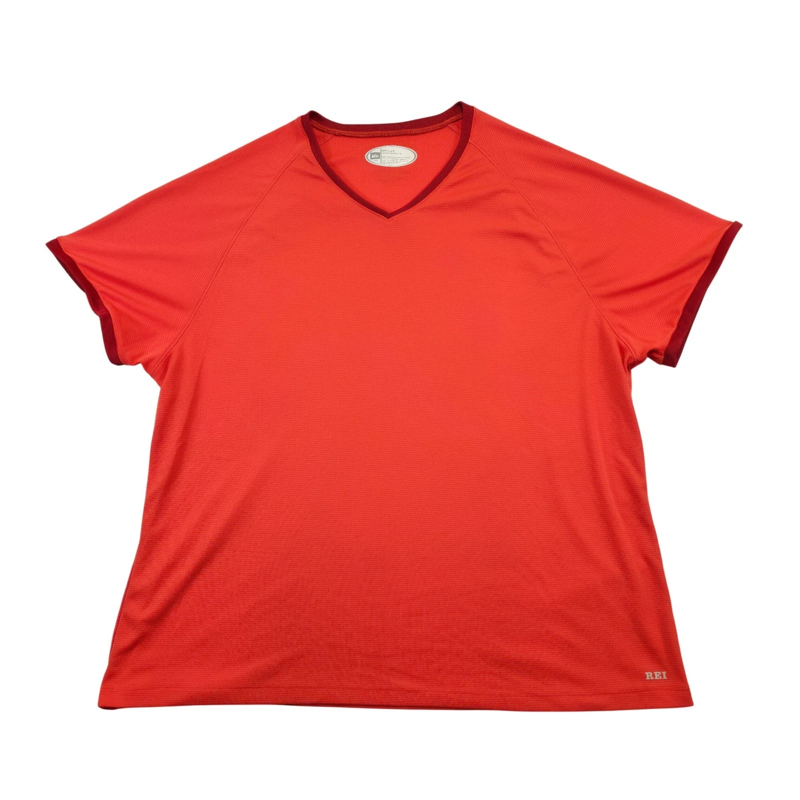 REI Womens 1X Orange V Neck Short Sleeve Athletic T Shirt Polyester