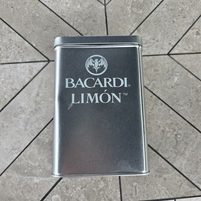Bacardi Limon Shot Glass Set w Metal Tin Case Barware Promo Man Cave