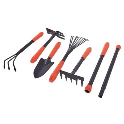 7 Stück Gartenarbeit Handwerkzeuge (Rechen, Gabel, Hacke, Grubber, Kelle Set mit Verlängerungsstange