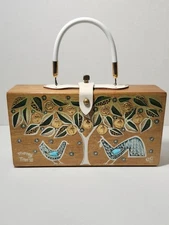 Vintage 1962 Enid Collins Box Bag Purse "Money Tree VI" Wood Handbag Mid Century
