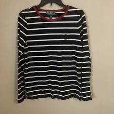 Lauren Ralph Lauren Active Women’s Black & White Striped Top; Sz. M; 100% Cotton