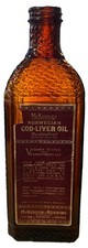 Vintage McKesson's Cod Liver Oil Brown Glass Bottle Embossed NO CAP/LID w Label
