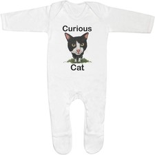 'Curious Cat' Baby Romper Jumpsuits / Sleep suits (SS057115)