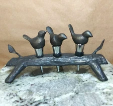 Bronze Bird Wine Cork Bottle Stopper Set of 3 Birds Tree Stand Holder Metal