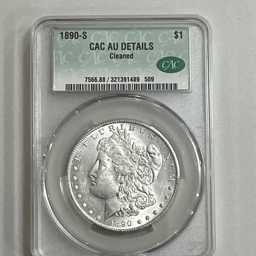 1890S Silver Morgan CAC AU Details Cleaned