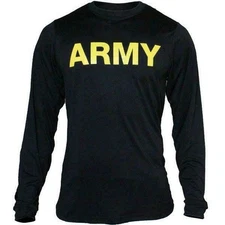 US ARMY BLACK LONG SLEEVE PT SHIRT APFU T-SHIRT ATHLETE PHYSICAL FITNESS UNIFORM