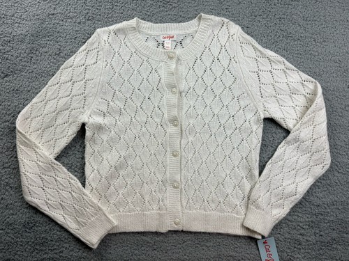 Cat & Jack Girl's Size XL (14) Button Front Pointelle Cardigan Sweater Cream