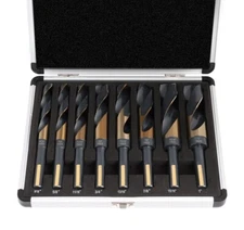 8pc ATE PRO BLACK & GOLD COBALT SILVER & DEMING HSS JUMBO DRILL BIT SET 9/16-1"