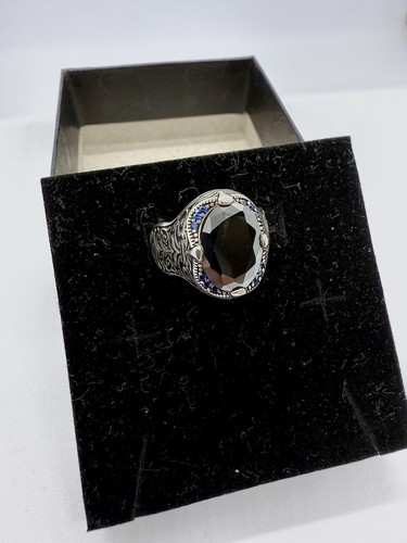 Premium Men's 925 Sterling Silver Ring with Black Zircon Gemstone - Picture 4 of 9