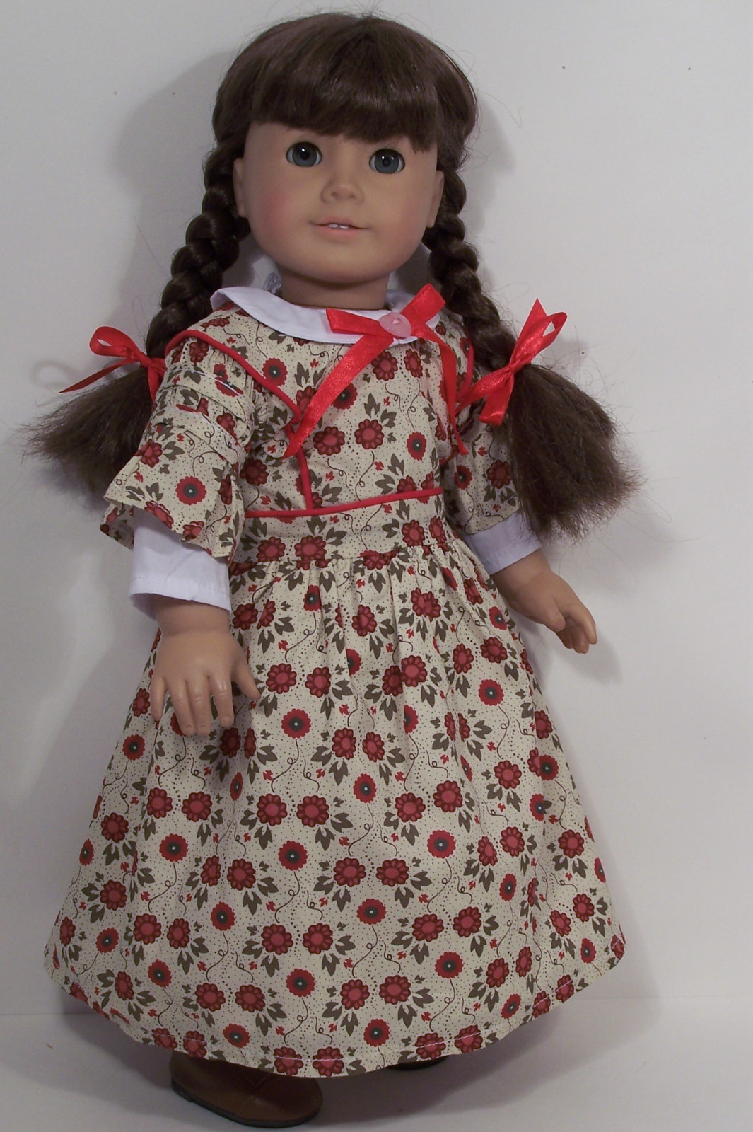 Historical Prairie Dress Red Floral Doll Clothes For 18" American Girl (Debs*)