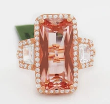 LAB CREATED 11.93 Cts MORGANITE & WHITE SAPPHIRE RING .925 SILVER - New With Tag